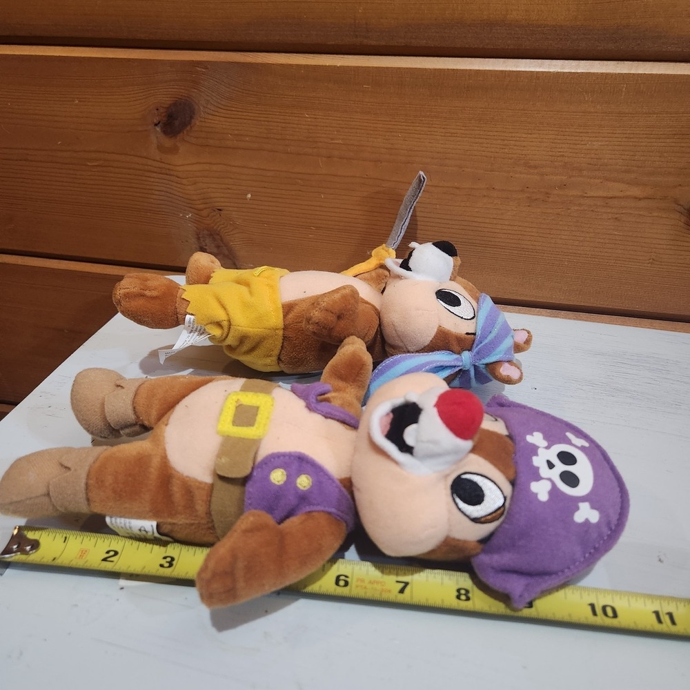 Disney Beanz Chip & Dale Chipmunk Pirate Plush Stuffed Toy Skull Sword Lot Of 2 - Picture 7 of 8